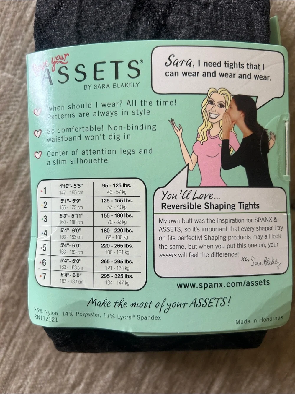ASSETS by Sara Blakely Black Diamond-Pattern Reversible Tights Size 4